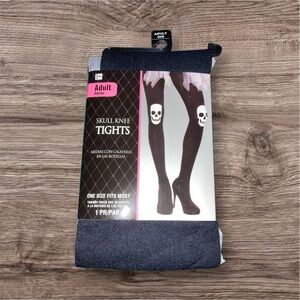 Adult Black Skull Knee Tights Scary Costume Dress Up Cosplay Clubwear Gothic
